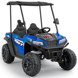 ELEMARA 24V Ride on Toy for Big Kid,Ride on Car 2 Seater w/Sun Shade,Dump Bed & Shovel,4.5MPH,4WD Electric Car for Kids,Battery Car w/Remote,Kids Ride on Truck,3 Speed,LED Lights,Bluetooth, Sapphire