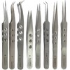 Set of 8 Precision Tweezers with Fine Tips Lightweight Perforated