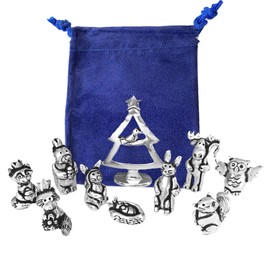 Basic Spirit Woodland Nativity Set (10 Pc) Handcrafted Pewter Figurine with Animal Moose Bear Fox Bird Rabbit Owl for Religion Home Decorative Collection