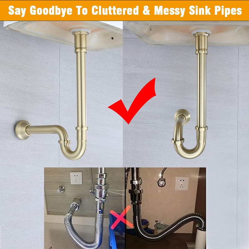 RANDOM Brass P Trap Bathroom Sink U-Shape 1-1/4 inch Sink