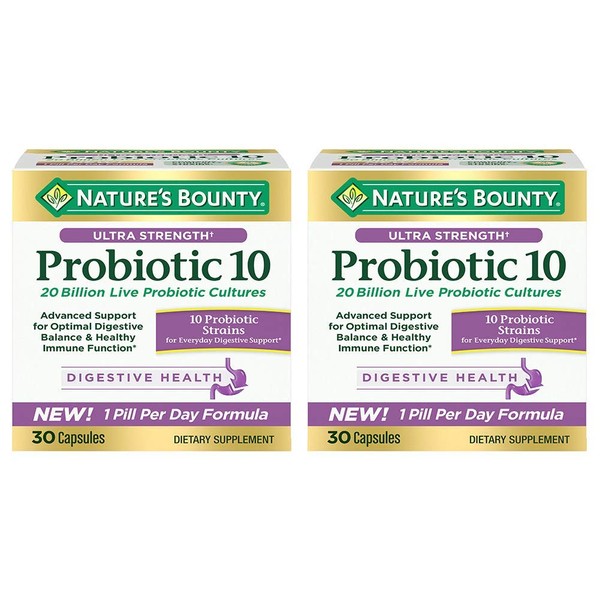 Nature's Bounty Ultra Strength Probiotic 10 Twin Pack, Immune and Upper Respiratory Health, 30 Count (Pack of 2)