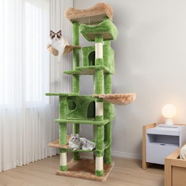 MyVoice 68 Inches Multi-Level Cat Tree Tower for Large Cats Tall Cat Condo with 6 Levels Hammocks Scratching Posts, Hideaways & Dangling Ball for Indoor Cats (Green)