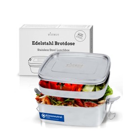 wiseware Edelstahl Lunchbox - nachhaltige Brotdose Metall - mit Fächern - Mehrweg Frischhaltedose - auslaufsichere Brotzeitdose für Kinder & Erwachsene (1, 1100ml)