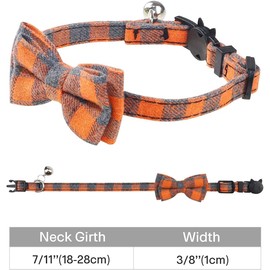 Bow Tie Cat Collar Bandana,2Pcs Breakaway Cat Collar with Bow Tie Bandana,Cute Cat Collars Breakaway Cat Bandana,Bow Tie Dog Collar Adjustable Size with Breakaway Bell Perfect for Small Dogs,Orange
