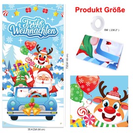 DPKOW Merry Christmas Banner Decoration, German Christmas Door Banner for Funny Christmas Door Wall Decoration, Christmas Indoor Outdoor Background Decoration, 185 x 90 cm