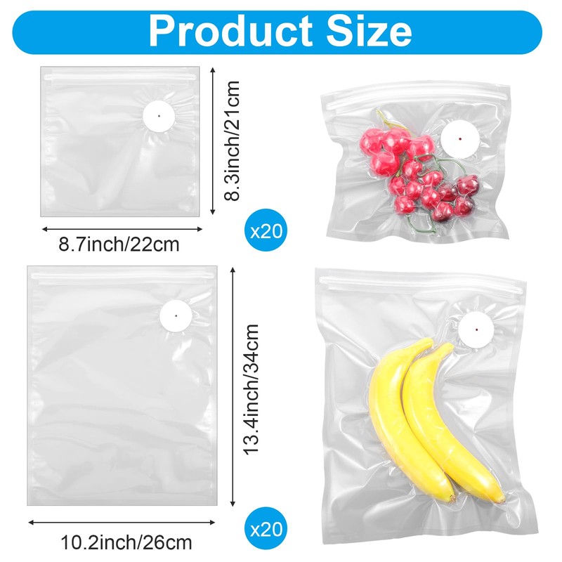 40 Pcs Vacuum Sealer Bags for Food with Air Valve,