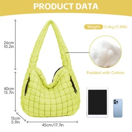 Bagtopia Puffer Tote Bag, Large Quilted Puffer Tote Bag, Lightweight Puffy Quilted Hobo Bag, Soft Padded Shoulder Bag, Puff Purse for Work,Gym,Travel, Yellow
