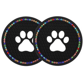 2Pcs Universal Bling Car Coasters Anti Slip Car Cup Holder Bling Car Cup Coaster Rhinestone Car Accessories Dog Paw Car Cup Holder Cute Car Accessories