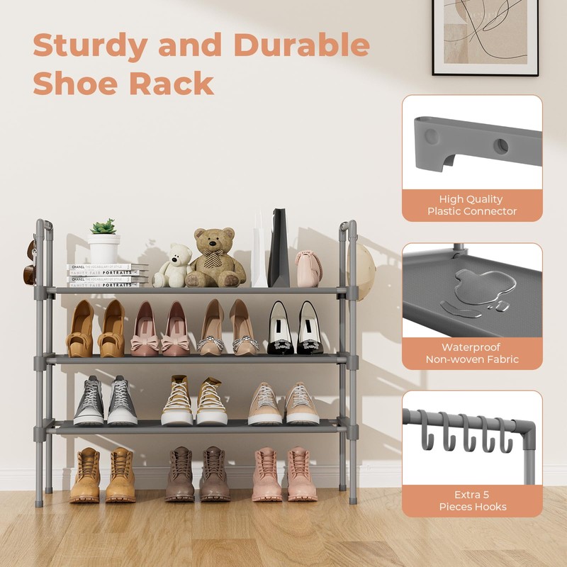 LANTEFUL 3 Tier Shoe Rack for Closet, Shoe Organizer with