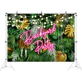 Ticuenicoa 7×5ft Backyard Party Backdrop Hawaiian Tropical Aloha Palm Leaves Backyard BBQ Birthday Background Pink Neon Jungle Green Leaves Photography Backdrops Party Decorations Photo Booth Props