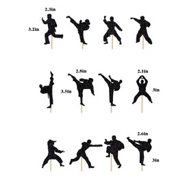 bd1 BIABISD 24 Piece Karate Cupcake Toppers Taekwondo Themed Cupcake Toppers Karate Happy Birthday Party Supplies Shiny Black Decorations