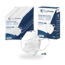OneProtek FFP2 NR Mask, 2 Packs of 10, CE Certified, EN149 Certified, Respirator Mask, 5 Layers Filtration, White, Comfortable and Strong Elastic