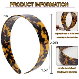 Lvnwrip Wide Tortoise Shell Headband with Teeth, Acetate Resin Hair Band for Women, 1.5-Inch Non-Slip Retro Headband