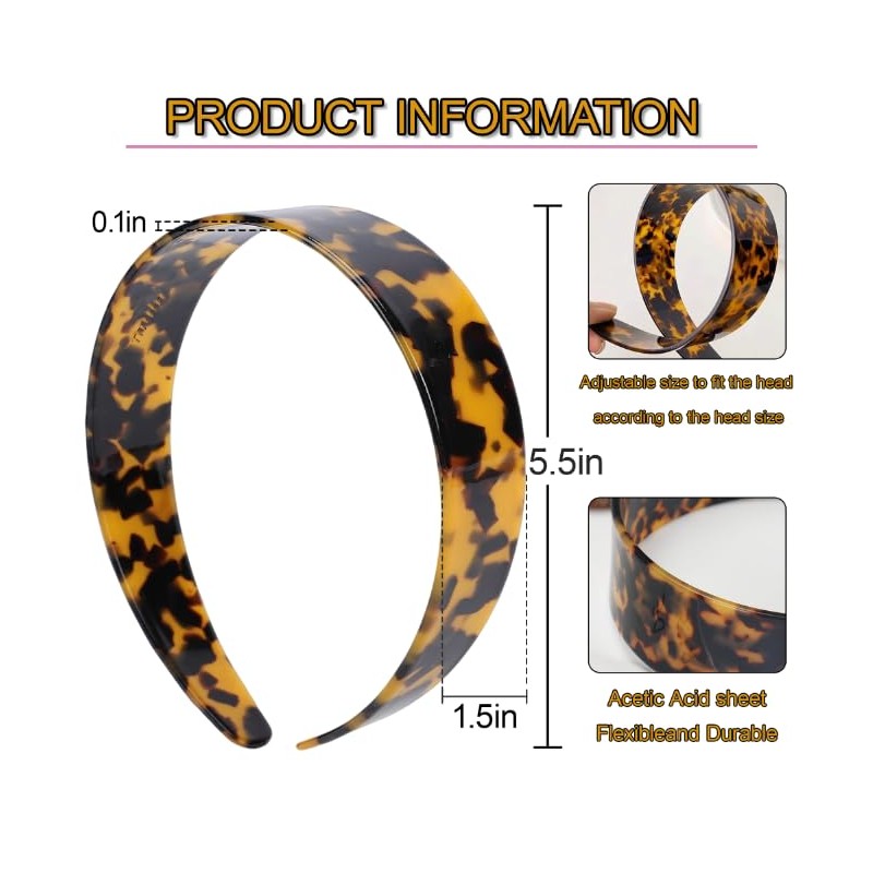 Lvnwrip Wide Tortoise Shell Headband with Teeth, Acetate Resin Hair