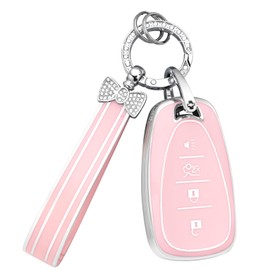 PIFOOG Key Fob Cover for Chevy 4 Buttons Pink Car Keys Shell Case Bling Keychain Protector Accessories for Equinox Malibu Trax Cruze LT Blazer Camaro Spark Traverse Trailblazer Girly Women Cute