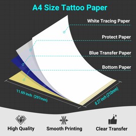 ORGBRO Tattoo Transfer Paper 100 Sheets, A4 Size 8.26" x 11.69", Anti-Wrinkle Direct-Print Thermal Stencil Paper, Compatible with X8 Tattoo Stencil Printer