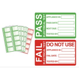 Poskornwel 25x41mm Waterproof 200 PCS Pass PAT Testing Labels with 20 PCS Fail Appliance Testing Labels Without Residue