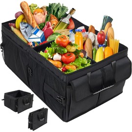ADILIKADII Organizador para Cajuela Plegable de Coche, Gran Capacidad, Oxford 600D, Múltiples Compartimentos, 2 Asas, Organizador de Maletero Impermeable, Caja de Almacenamiento para Auto SUV Vehículo