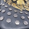 3D Lion Backpack Designer Vegan Leather Rivets Black Gold Large