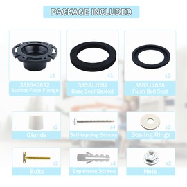 RV Toilet Seal and 3 Inch Floor Flange Kit Fit for 300 310 320 Series RV Toilets, Replaces 385345892 RV toilet flange and 385311652 Base Seal Gasket and 385311658 Flush Ball Seal, 3-in-1 Combo Kit