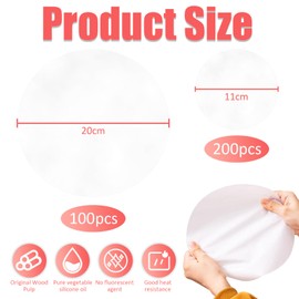 Plstod Pack of 300 burger paper, round baking paper, non-stick burger paper, baking paper for hot air fryer, non-stick baking paper for burgers, grilling and pizza, 20 cm and 11 cm