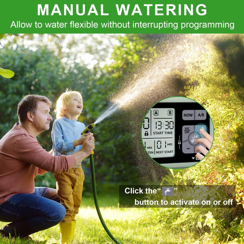 Irrigation Computer with 2 Independently Controlled Outputs, Digital Watering Timer