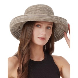 Zylioo XXL Roll Up Beach Sun Hats for Women, Oversize Straw Womens Summer Hat with Wind Lanyard,UPF Foldable Travel Hat