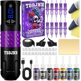 Professional Wireless Rotary Tattoo Gun, 1500mAh Battery, LED Digital Display, 4–12V Adjustable Voltage, Lightweight Tattoo Machine Pen for Beginners & Artists (Black)