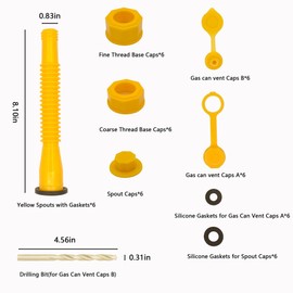 Gas Can Spout Replacement Set, Gas Can Nozzle Old Style Easy to Install, Flexible Pour Nozzle Suitable for Most 1/2/5/10 Gallon Oil Cans (6 Kit-Yellow)