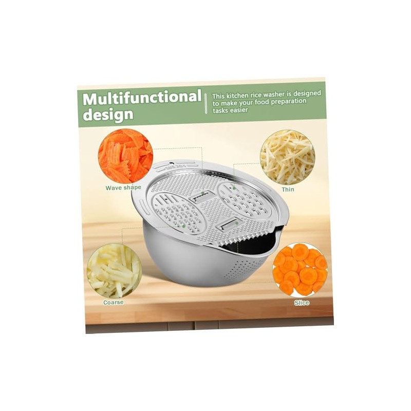 Stainless Steel Rice Washer and Strainer Bowl, Large Capacity Kitchen