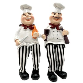 Set of 2 Home Kitchen Decor Chef Figurines Bread & Wine with Dangling Legs Shelf Sitters Figurine Statue for Kitchen Shelves, Cupboard, Countertop Display, Windowsill