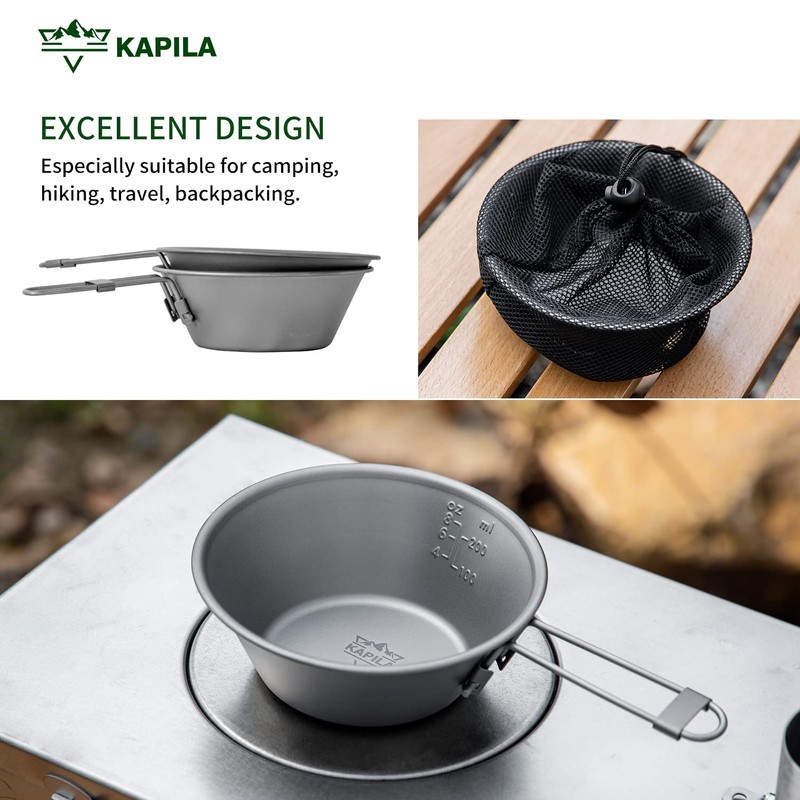 KAPILA 300ml Titanium Bowl with Folding Handle Outdoor Camping Picnic