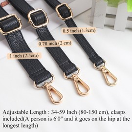 BEAULEGAN Purse Strap Replacement - Full Grain Microfiber Leather - 59 Inch Long Adjustable for Crossbody Shoulder Bag - 0.7 Inch Wide, Black/Gold