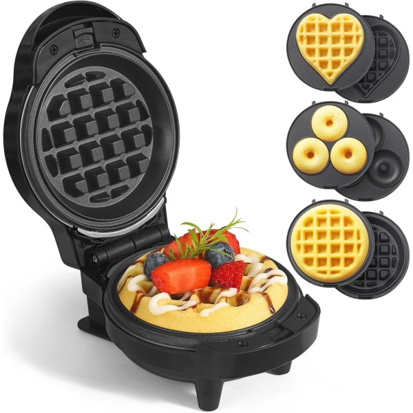 UVFAST Mini Waffles Maker with 6 Removable Plates, 3 in