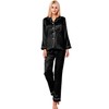 SWOMOG Satin Women's Pyjamas with Button Placket, Long Sleeve Sleepwear,
