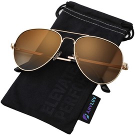 ANYLUV Pilot Sunglasses Mens, Polarised Sunglasses Men Women Classic Black Shades Metal Frame with UV Protection(Gold/Gradual Brown)
