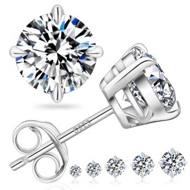 KRKC Moissanite Earrings, Diamond Stud Earrings For Women Men, 14K White Gold Earrings, D Color VVS1 Simulated Diamond 925 Sterling Silver Solitaire Earrings, Jewelry Gifts for Women, 3Carats (Four Prong)