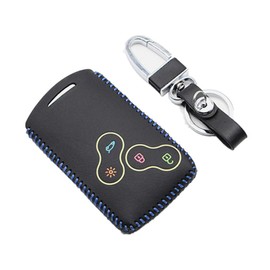 Happyit Car Genuine Leather Smart Key Cover Case for Renault Clio Scenic Megane Duster Sandero Captur Twingo koleos 4 buttons Remote Control (Blue line)