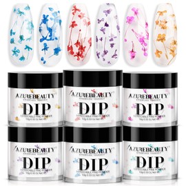AZUREBEAUTY Dip Powder Nail Transparent Crystal Dried Flower Set, Blue Green Purple Pink Yellow 6 Colors Natural Real Clear Dipping Powder Starter Kit Nail Art Manicure Salon, No Need Nail Lamp Cured