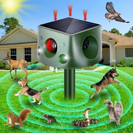 Solar Animal Repeller, 360° Ultrasonic Animal Repellent, 7 Modes Animal Repellent for Garden, IP66 Waterproof Animal Deterrent Devices Outdoor, Repels Cat, Dog, Rat, Squirrel, Deer, Rabbit, Raccoon
