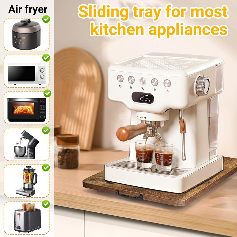 360° Rotatable Sliding Tray for Kitchen Appliances, Wooden Sliding Tray