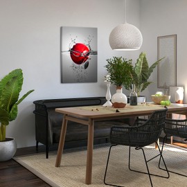 KREATIVE ARTS Contemporary Red Apple Splash Canvas Print 24x36 - Ready to Hang Kitchen & Dining Room Wall Decor, Framed Fruit Art for Restaurant