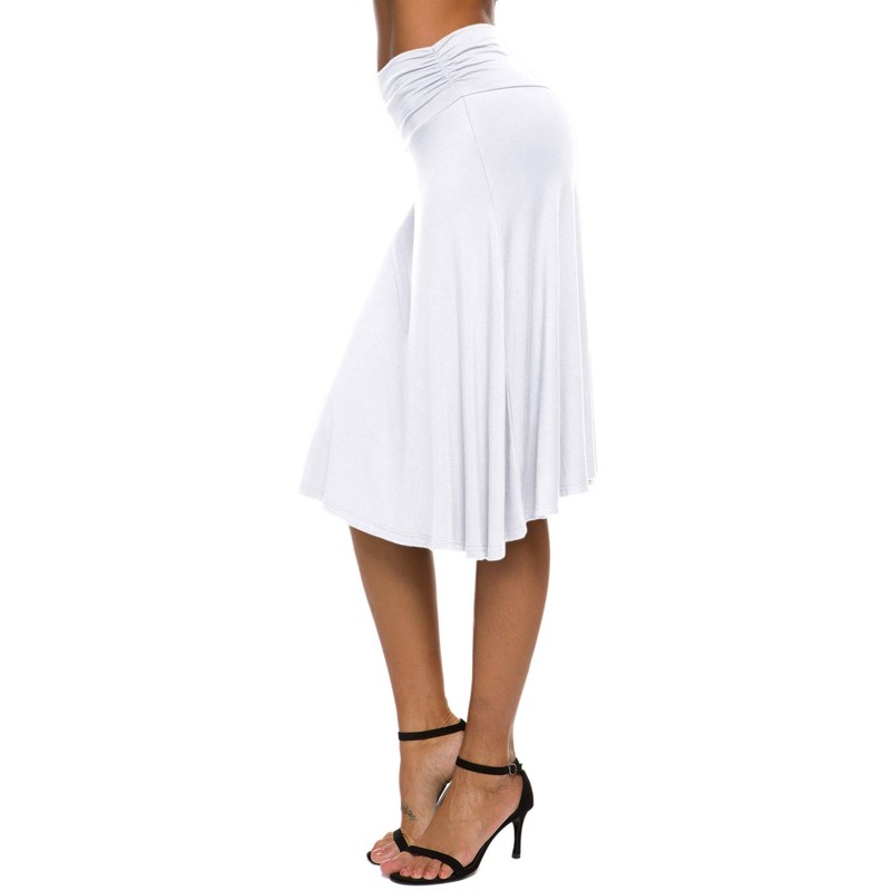 EXCHIC Women's Elastic Waist Plain A-Line Yoga Skirt - White,
