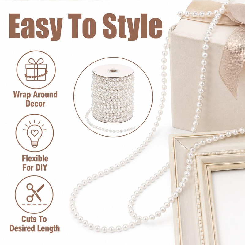 Tinminx 16.4Ft Faux Pearl Beads Garland, 5M White 5mm Plastic