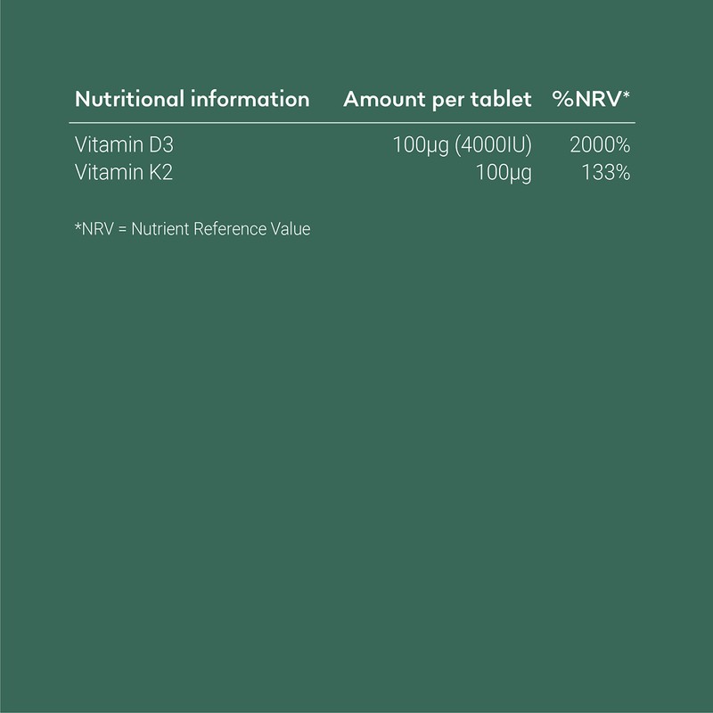 Vitamin D3 K2 Tablets 4000IU - 12 Month Supply -