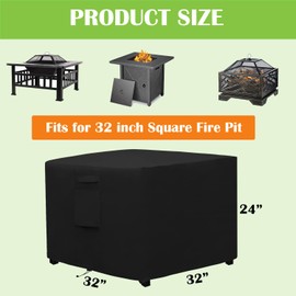Fire Table Covers Square,Waterproof Outdoor Fire Pit Cover, 420D Heavy Duty Oxford Fabric Firepit Covers,UV Resistant Patio Fire Pit Table Cover Gas Fire Pit Accessories,32.3''L x 32.3''W x 23.6''H