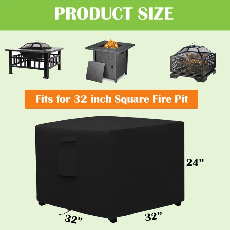 Fire Table Covers Square,Waterproof Outdoor Fire Pit Cover, 420D Heavy