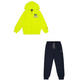 Champion Boys Legacy Play With Graphics B (306913) - Ultra-light Soft Compact Powerblend Fleece Hooded Tracksuit, Yellow (YS027), 3-4 Years UK