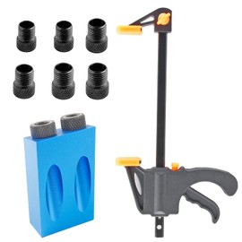 Bonsicoky 8 Pcs Pocket Hole Jig Kit, 15 Degree Woodworking Inclined Hole Jig with 6/8/10mm Drive Adapter and Clip