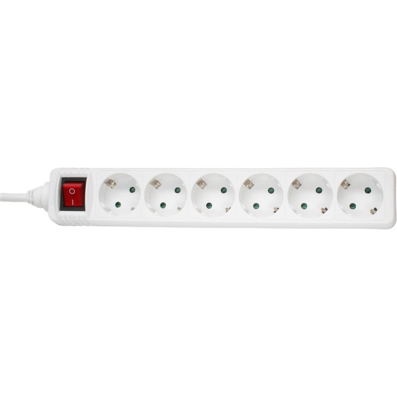 InLine® power strip, white, 6-fold, 6x Schuko, with power-switch, 5m